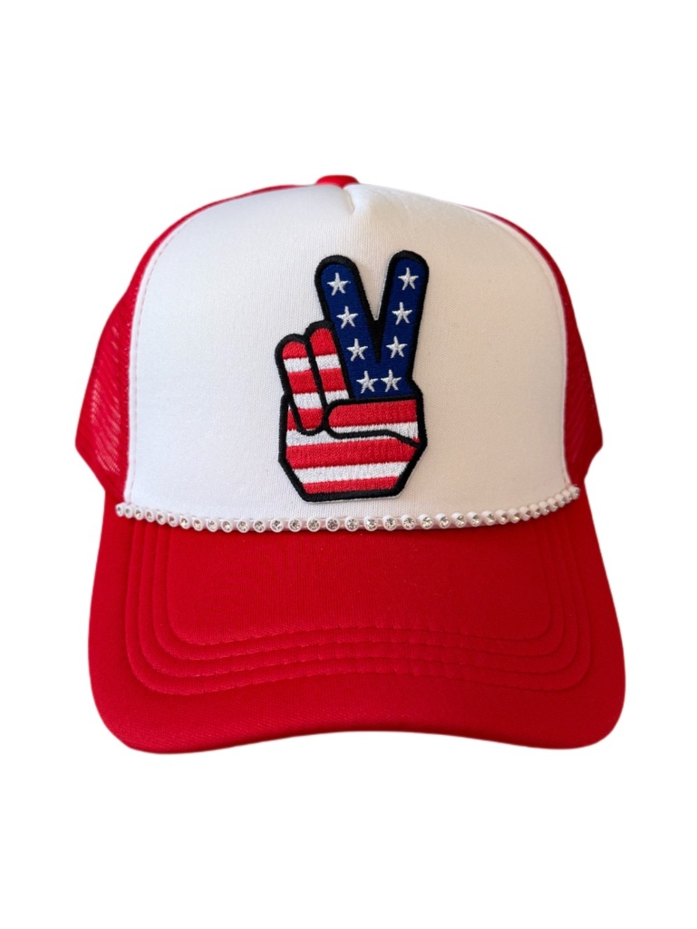 Red and White Patriotic Peace Sign Trucker Hat